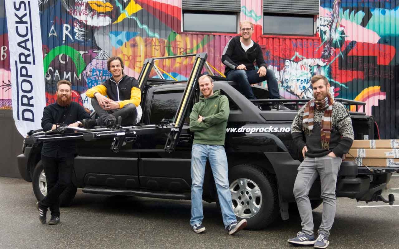 Gründerne i Dropracks (f.v.): Pål B. Jørgensen, Helge Å. Dimmen, Andre Klatt, Jens Harald Seiertun, Teo R. Tandberg.