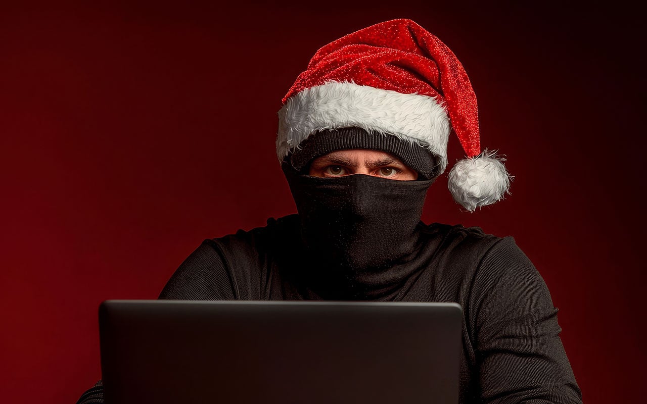 Julen er høytid for cyberkriminalitet. Lær hvordan du kan beskytte deg selv og foretaket. Foto: typepng, Adobe Stock, bildet er generert med AI.