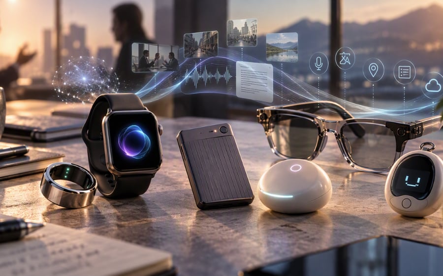 Wearable KI er ikke lenger en fremtidsvisjon. Teknologien finnes allerede i produkter som selges til forbrukere og virksomheter. Foto: Copilot generert